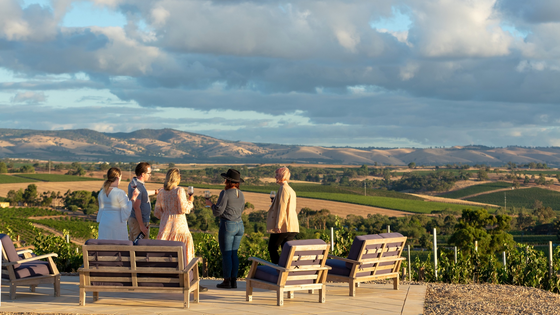 Guest enjoying the view from a winery on A Taste of South Australia tour