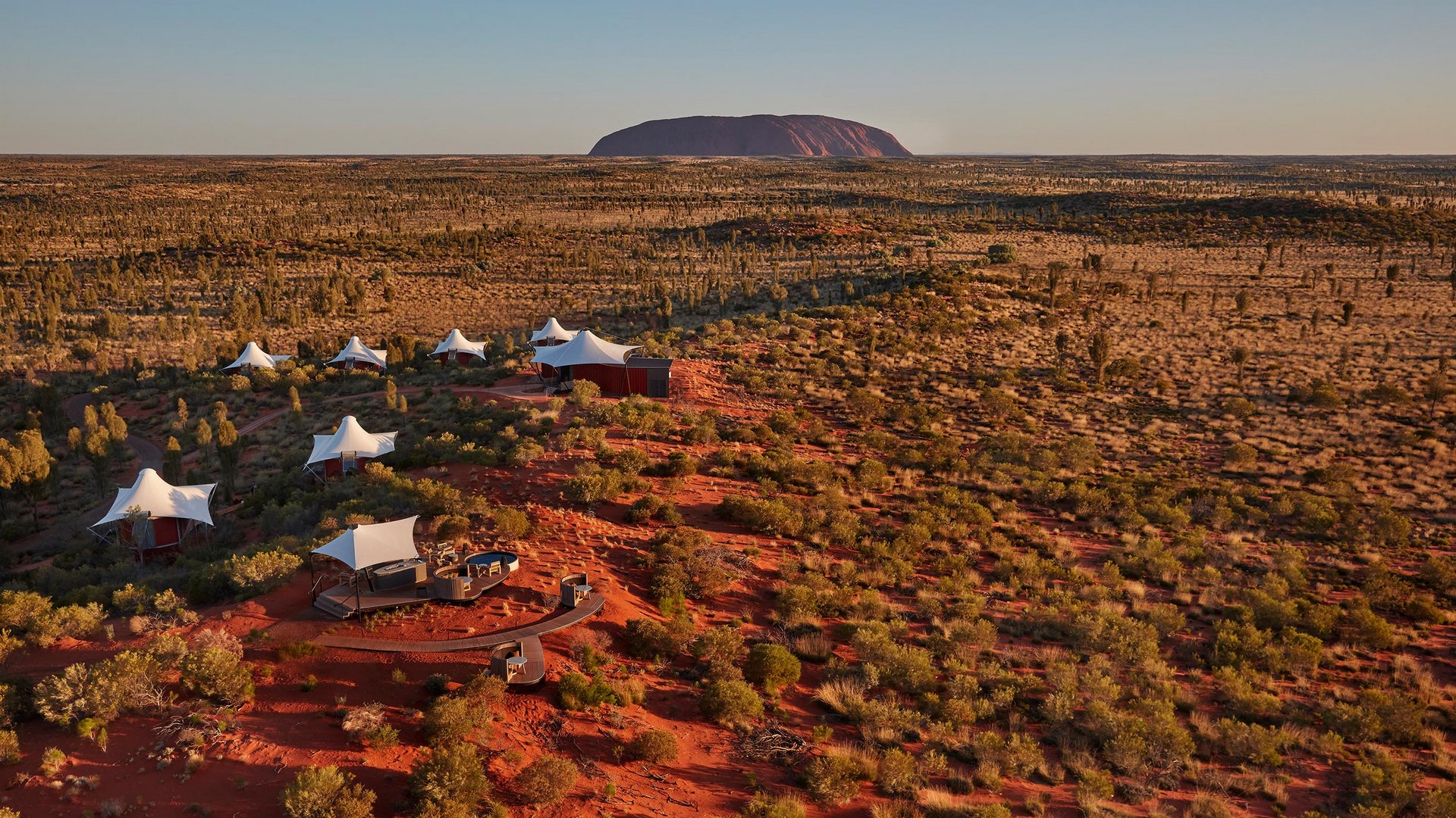 An outback camp with Longitude 131 with views to Uluru