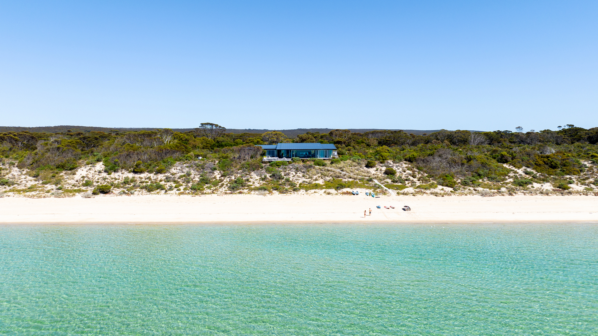 An aerial view of One Kangaroo Island from the water