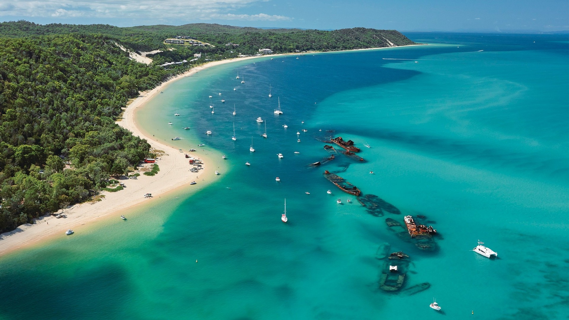 An aerial view of Tangalooma Island Resort