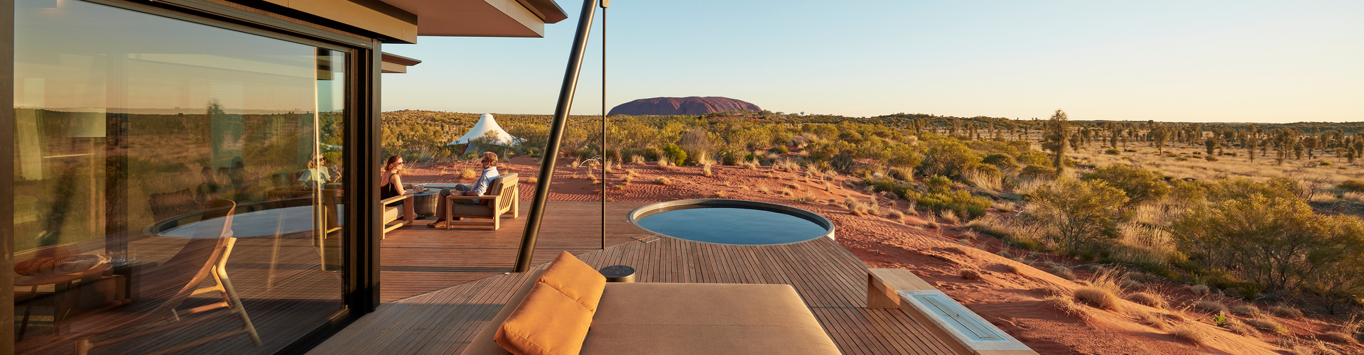 An outback camp with Longitude 131 with views to Uluru