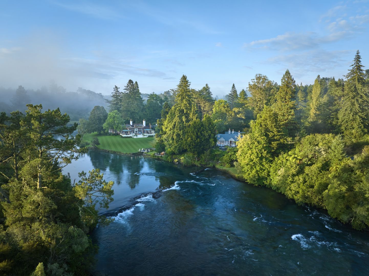 A view of the famous Huka Falls river at Huka Lodge