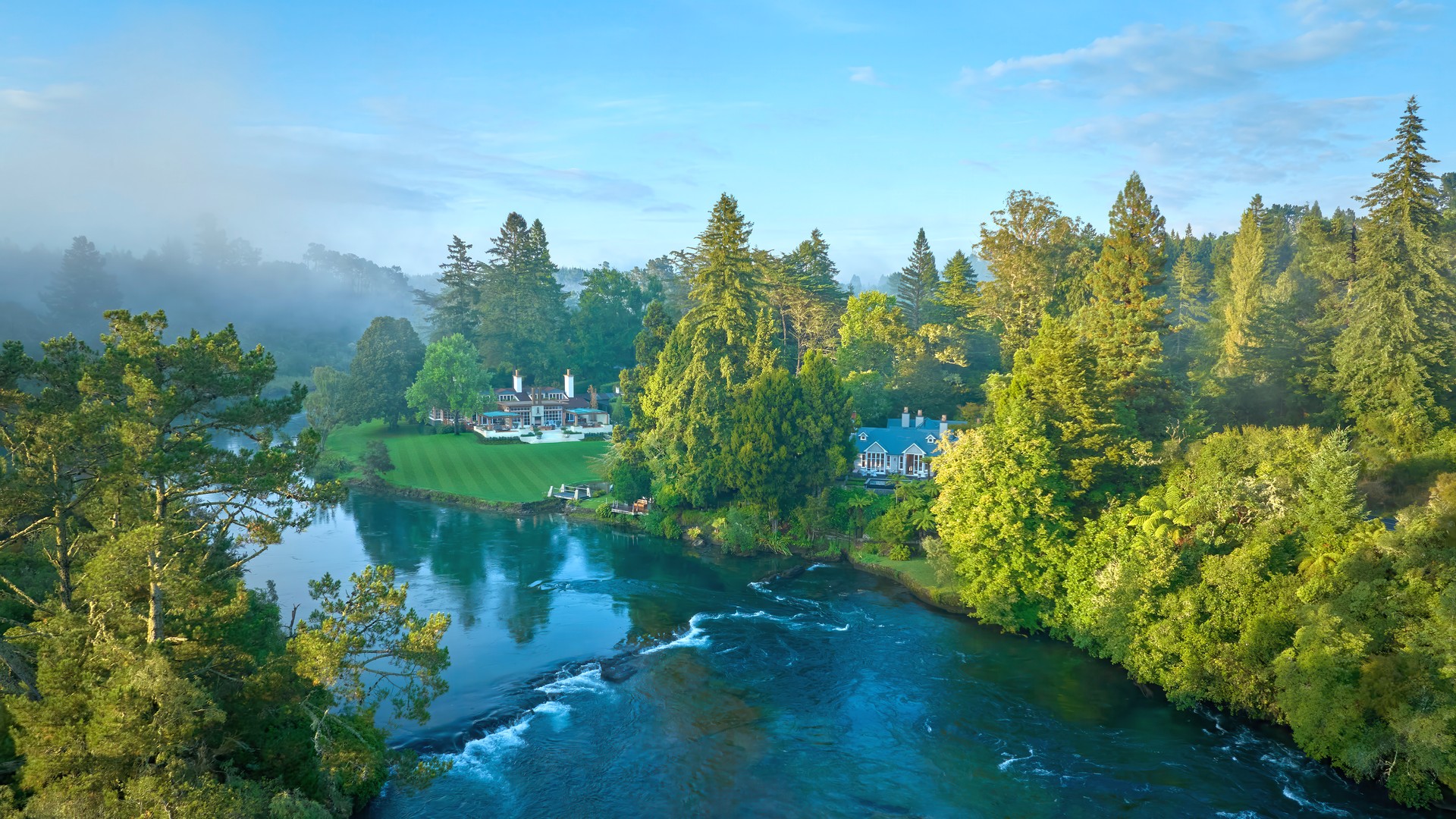 A view of the famous Huka Falls river at Huka Lodge