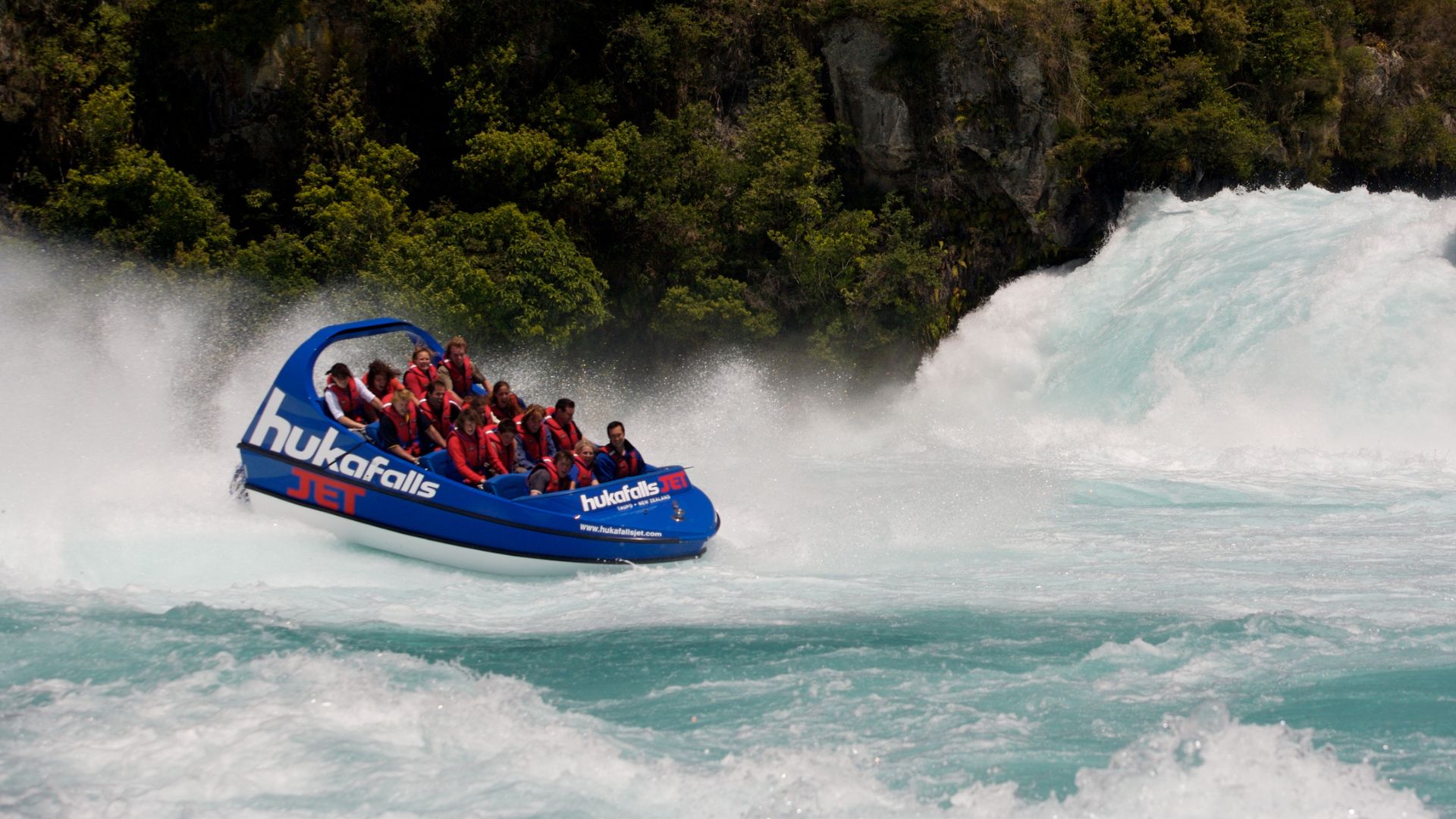 A jet boat ride on the Huka Falls River with Hukafalls Jet