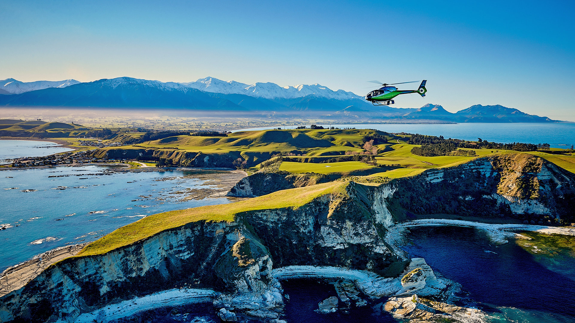 A helicopter tour over the Kaikōura coastline with South Pacific Helicopters