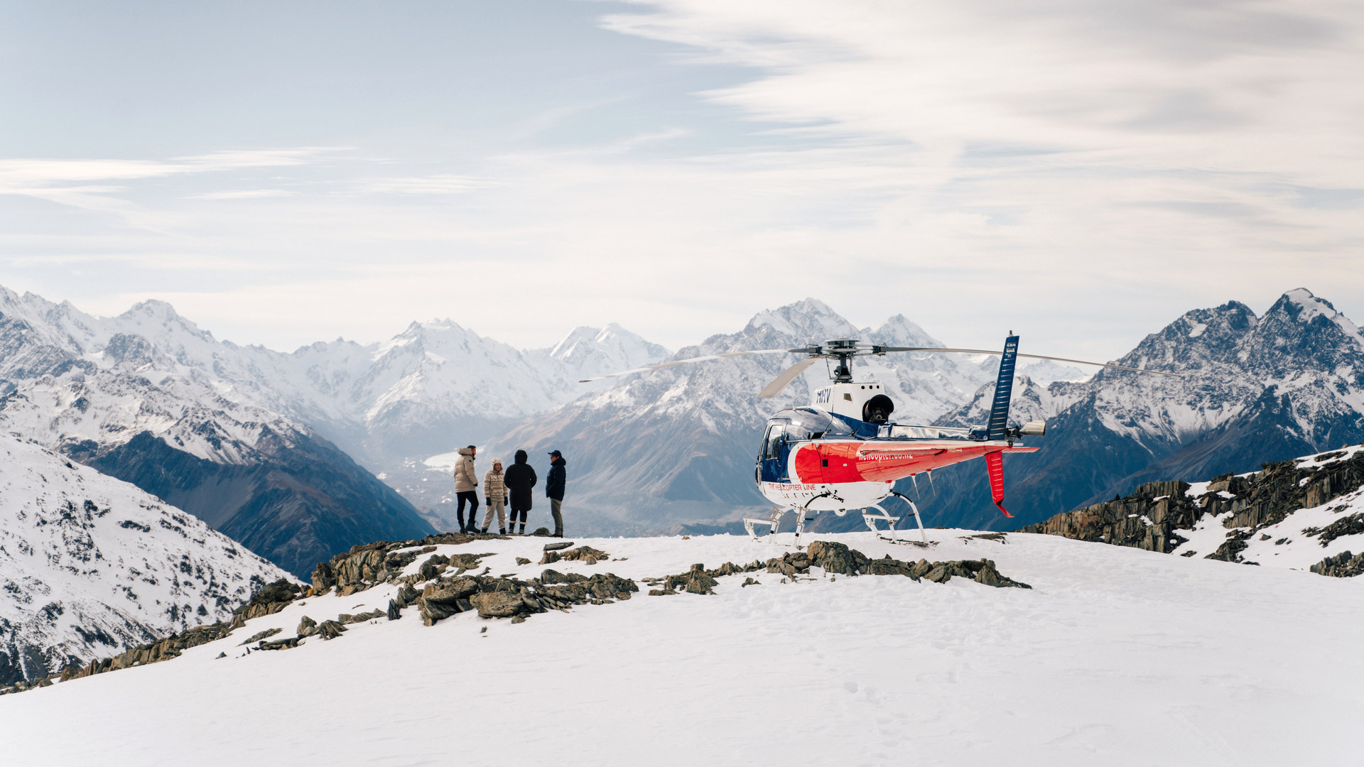A helicopter landing with The Helicopter Line Mt Cook