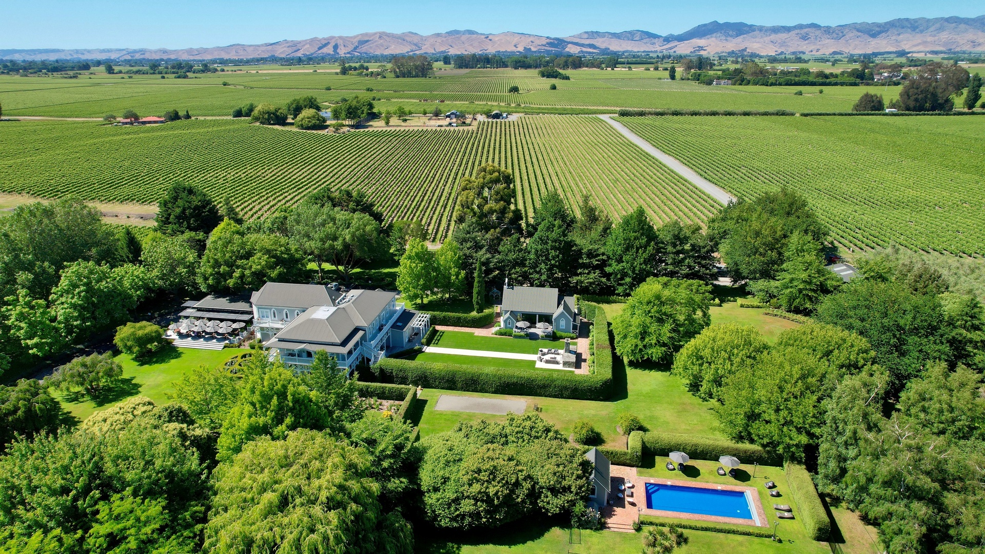 An aerial view of the property and grounds at The Marlborough